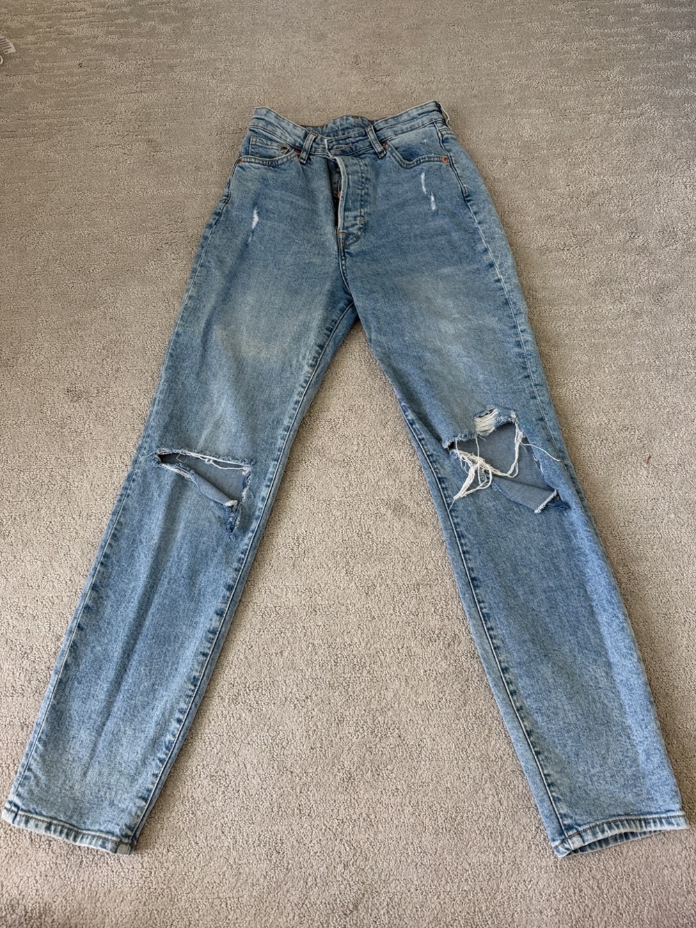H&M Light Blue Distressed Straight-Leg Jeans